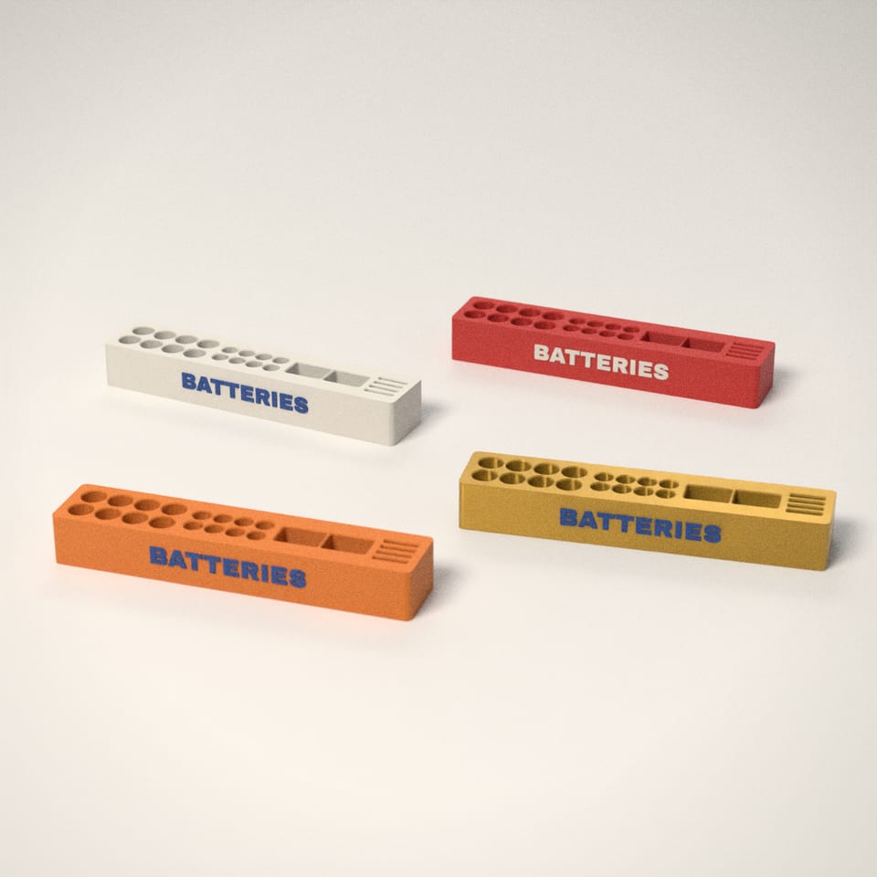 Battery Organiser in 4 colours: Ivory White, Scarlet Red, Mandarin Orange, Silk Gold