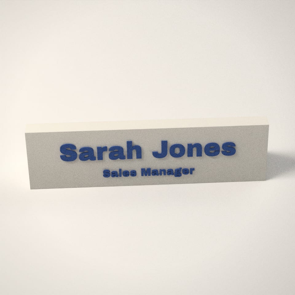 Personalised Desk Name Plate from a low side angle, showing how far the lettering stands up