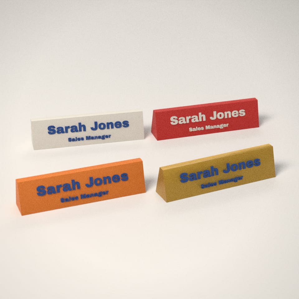 Personalised Desk Name Plate in 4 colours: Ivory White, Scarlet Red, Mandarin Orange, Silk Gold