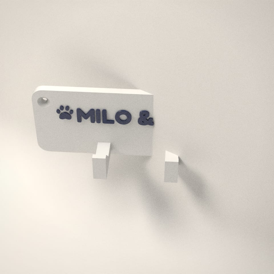 Personalised Dog Lead Hook from a low side angle, showing how far the lettering stands up