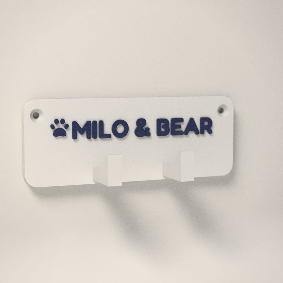 Snow White personalised Dog Lead Hook reading 'MILO & BEAR' in Navy letters