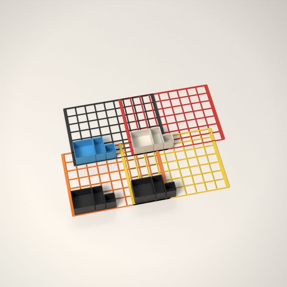 Made-to-Measure Gridfinity Drawer Kit in 4 colours: Charcoal, Scarlet Red, Mandarin Orange, Lemon Yellow