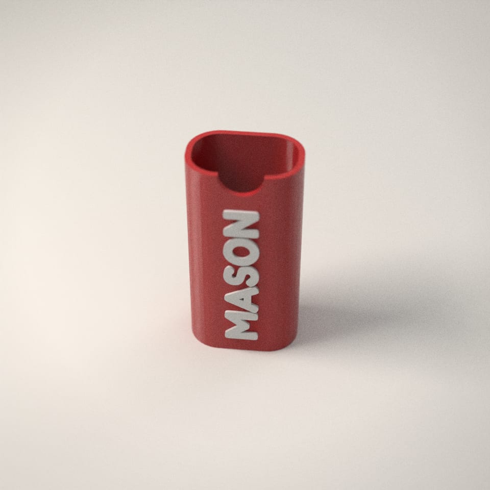 Personalised Lighter Case from a low side angle, showing how far the lettering stands up