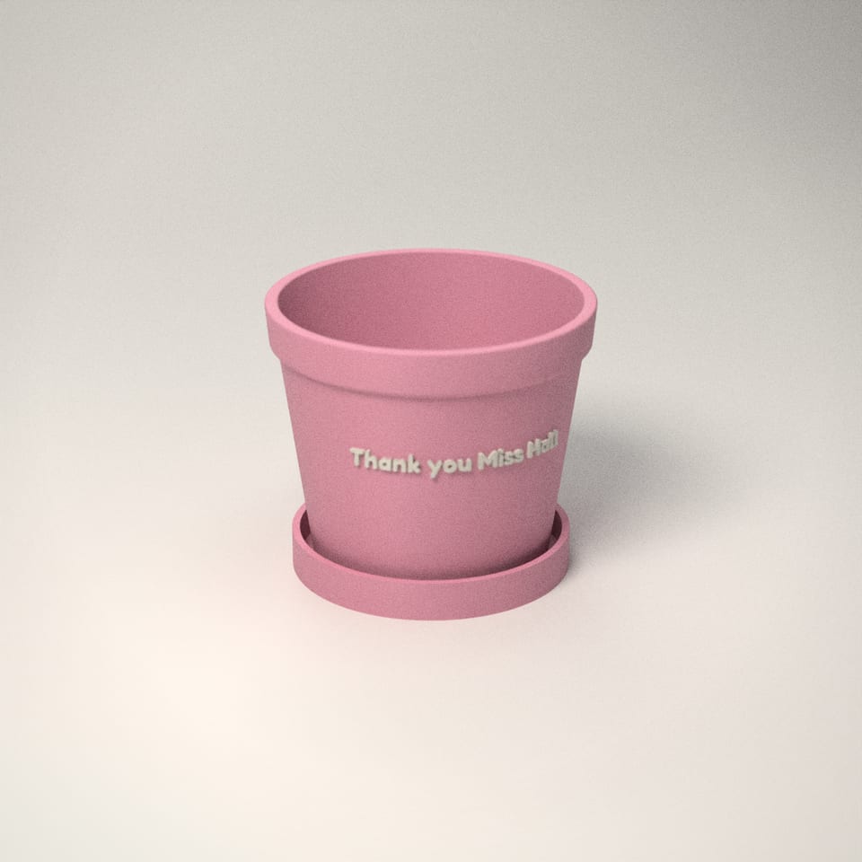 Sakura Pink personalised Mini Planter reading 'Thanks Miss Hall' in Ivory White letters