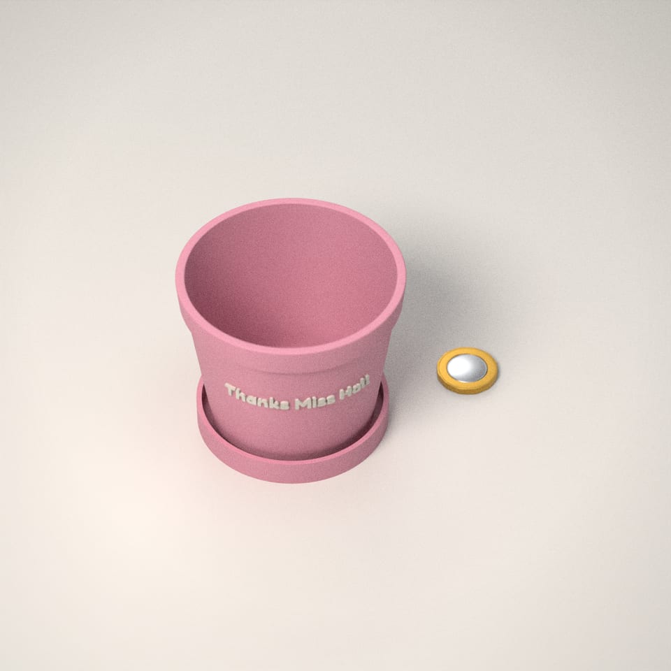 Personalised Mini Planter next to a £1-coin-sized disc for scale