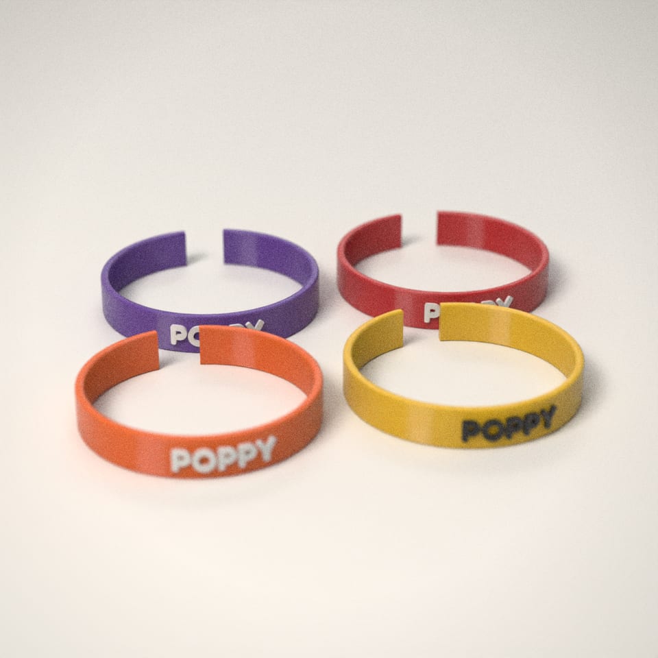 Personalised Name Bangle in 4 colours: Grape, Post-box Red, Hi-Vis Orange, Sunflower