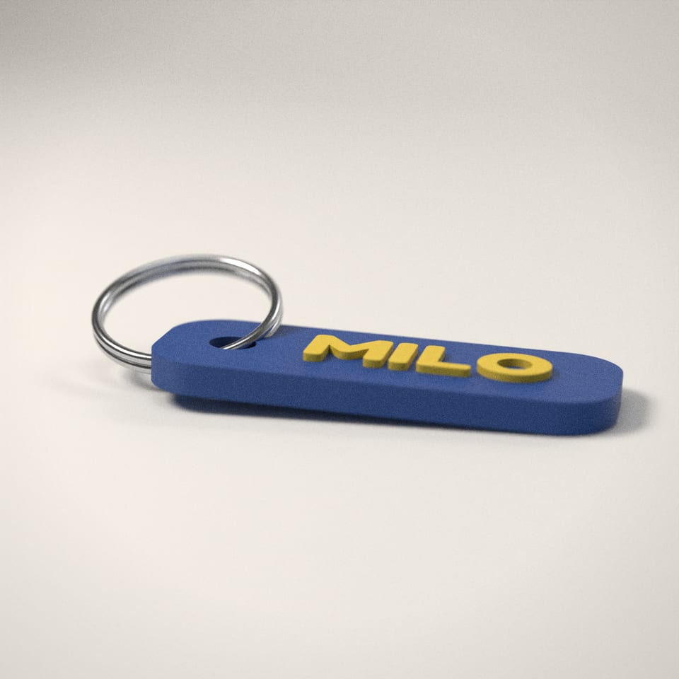 Personalised Name Keyring from a low side angle, showing how far the lettering stands up