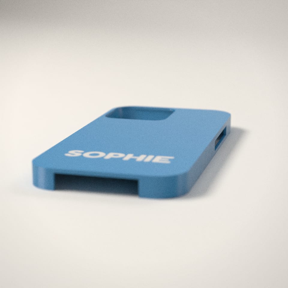 Personalised Name Phone Case from a low side angle, showing how far the lettering stands up