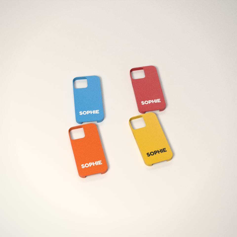 Personalised Name Phone Case in 4 colours: Sky, Post-box Red, Hi-Vis Orange, Sunflower