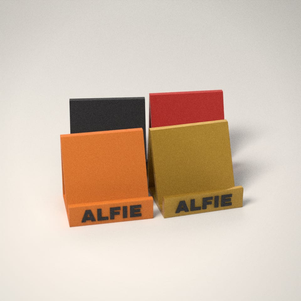 Personalised Phone Stand in 4 colours: Charcoal, Scarlet Red, Mandarin Orange, Silk Gold