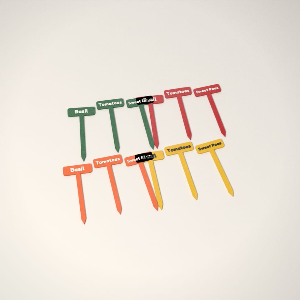 Personalised Plant Labels in 4 colours: Racing Green, Post-box Red, Hi-Vis Orange, Sunflower