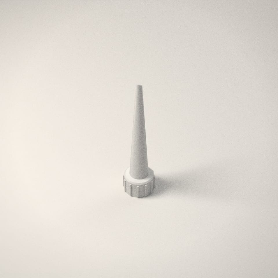 Sealant & Silicone Nozzles from a low side angle, showing how far the lettering stands up