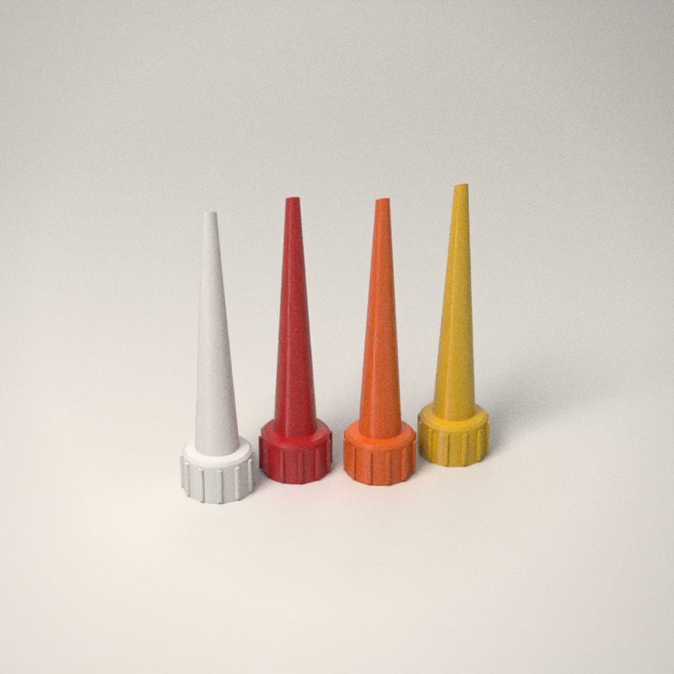 Sealant & Silicone Nozzles in 4 colours: Snow White, Post-box Red, Hi-Vis Orange, Sunflower