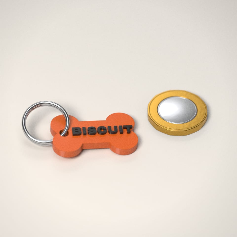 Silent Dog ID Tag next to a £1-coin-sized disc for scale