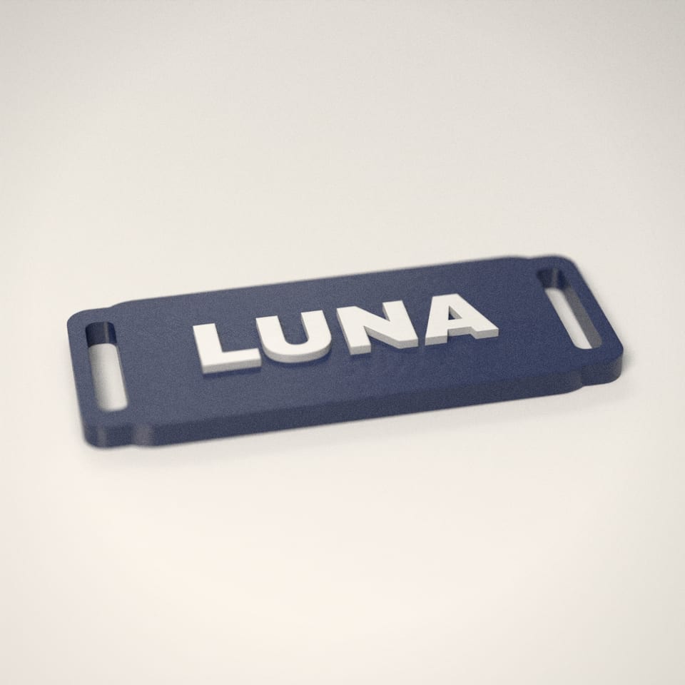 Navy Slide-On Collar Name Tag reading 'LUNA' in Snow White letters