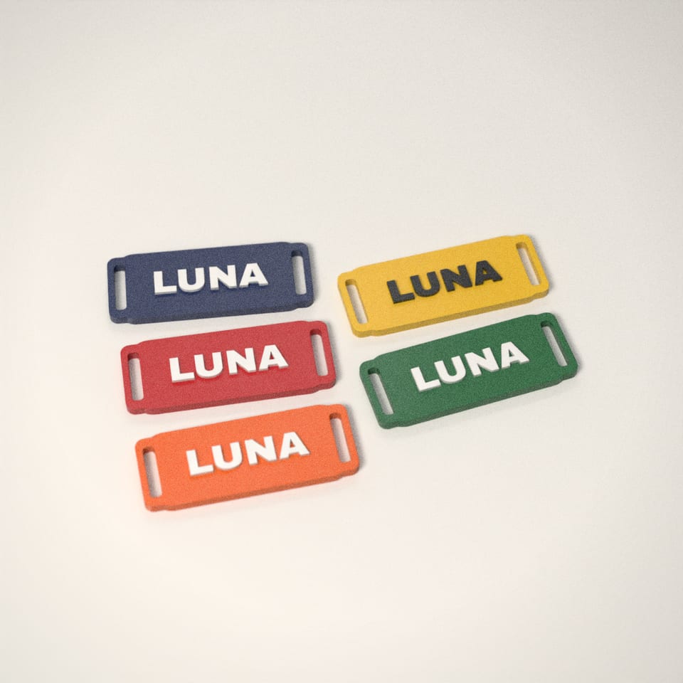 Slide-On Collar Name Tag in 5 colours: Navy, Post-box Red, Hi-Vis Orange, Sunflower, Racing Green