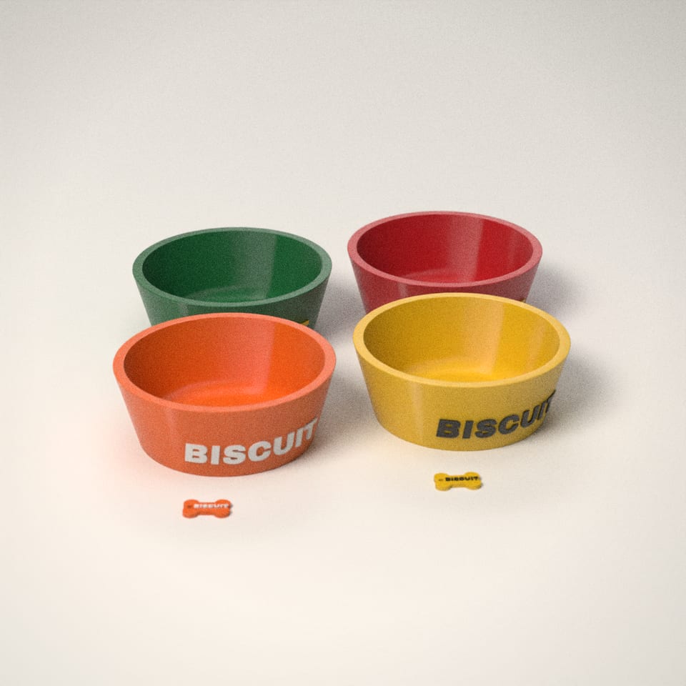 Matching Dog Tag & Bowl Set in 4 colours: Racing Green, Post-box Red, Hi-Vis Orange, Sunflower
