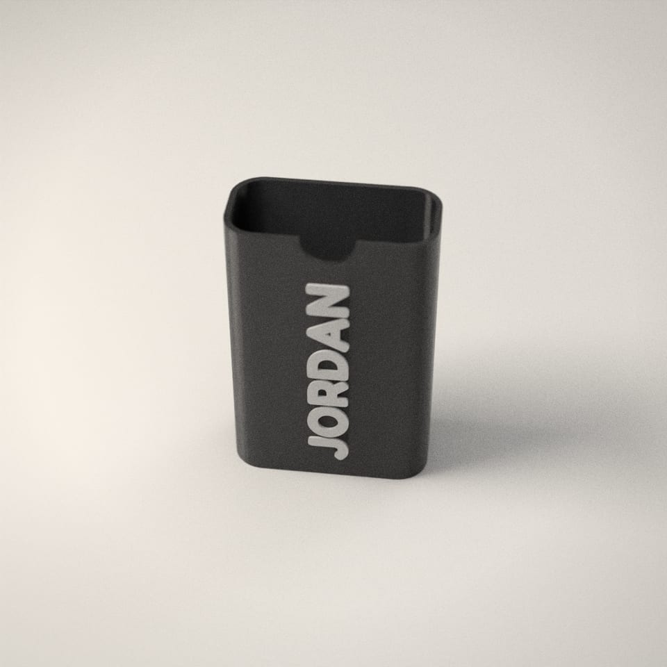 Personalised Vape Case from a low side angle, showing how far the lettering stands up