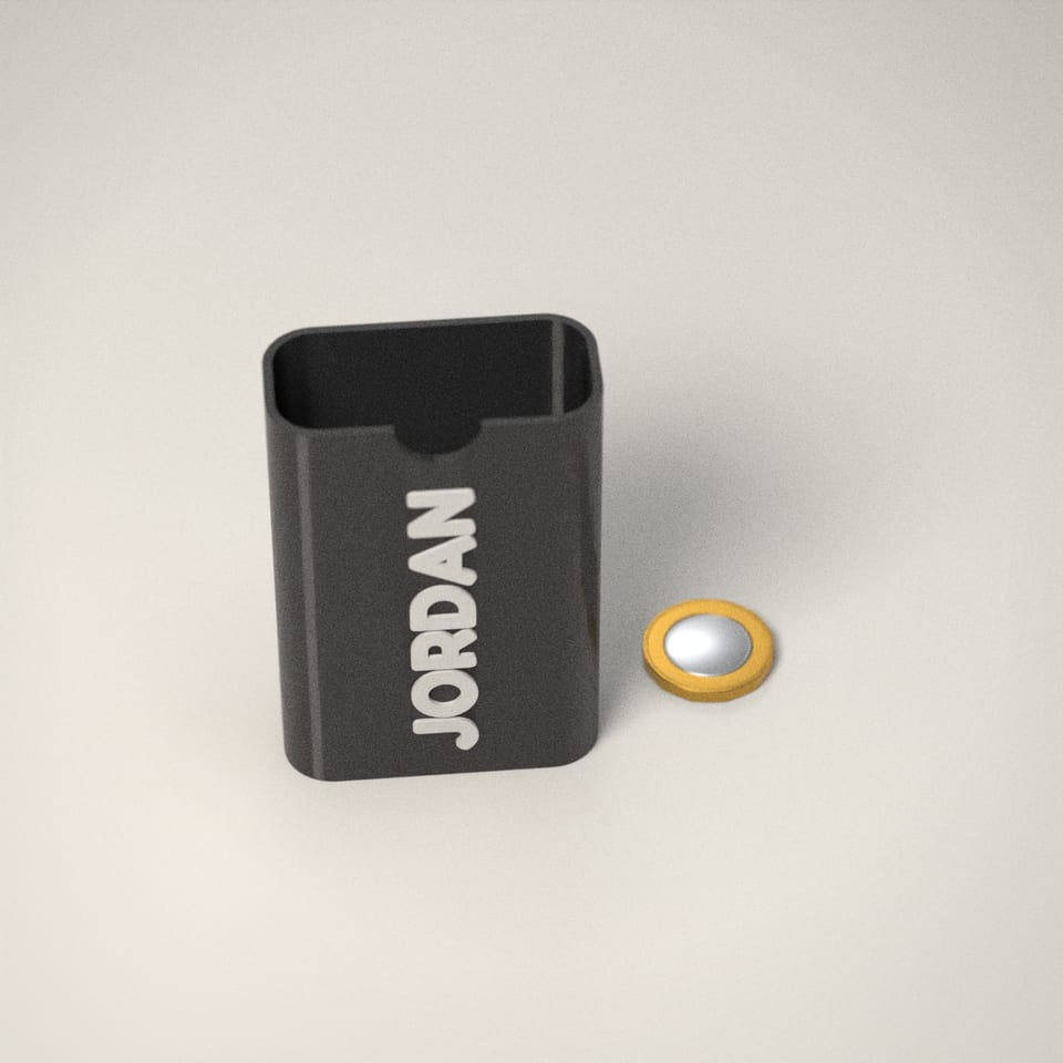 Personalised Vape Case next to a £1-coin-sized disc for scale